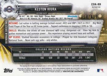 2017 Bowman Draft - Chrome Draft Pick Autographs Refractor #CDA-KH Keston Hiura Back