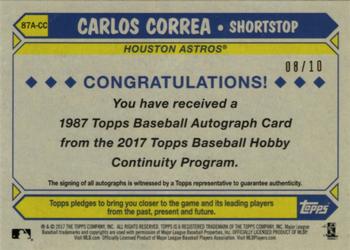 2017 Topps - 1987 Topps Baseball 30th Anniversary Chrome Silver Pack Autographs Gold Refractor (Series Two) #87A-CC Carlos Correa Back