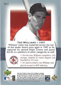 2003 SP Authentic - Simply Splendid #TW13 Ted Williams Back