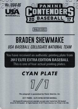 2017 Panini Elite Extra Edition - USA Baseball Tickets Printing Plate Cyan #USAT-BS Braden Shewmake Back
