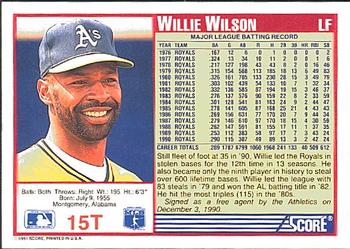 1991 Score Rookie & Traded #15T Willie Wilson Back