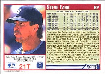 1991 Score Rookie & Traded #21T Steve Farr Back