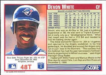 1991 Score Rookie & Traded #48T Devon White Back