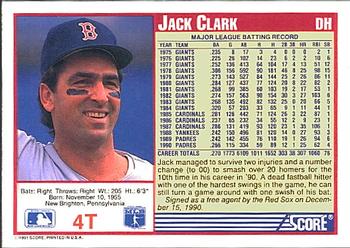 1991 Score Rookie & Traded #4T Jack Clark Back