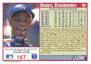 1991 Score Rookie & Traded #16T Darryl Strawberry Back