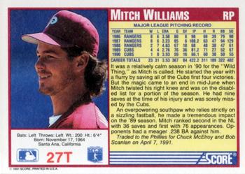 1991 Score Rookie & Traded #27T Mitch Williams Back