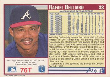 1991 Score Rookie & Traded #76T Rafael Belliard Back