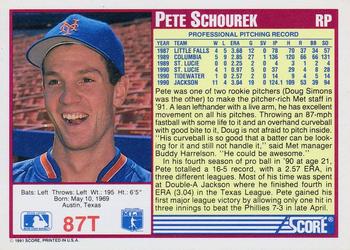 1991 Score Rookie & Traded #87T Pete Schourek Back