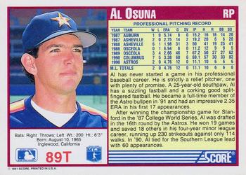 1991 Score Rookie & Traded #89T Al Osuna Back