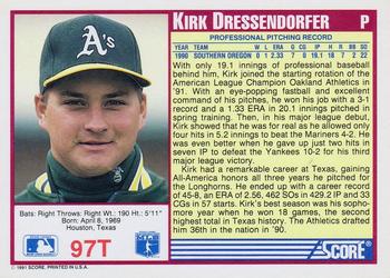 1991 Score Rookie & Traded #97T Kirk Dressendorfer Back