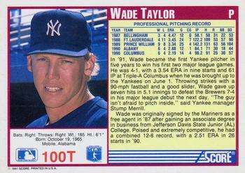 1991 Score Rookie & Traded #100T Wade Taylor Back