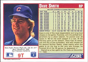 1991 Score Rookie & Traded #9T Dave Smith Back