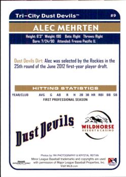 2012 Grandstand Tri-City Dust Devils #NNO Alec Mehrten Back