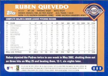 2003 Topps #111 Ruben Quevedo Back