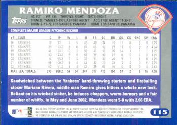 2003 Topps #115 Ramiro Mendoza Back