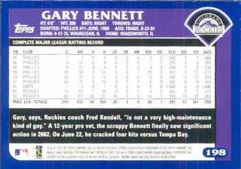 2003 Topps #198 Gary Bennett Back