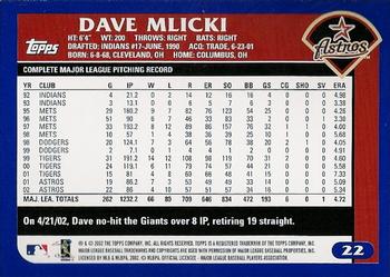 2003 Topps #22 Dave Mlicki Back