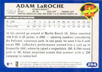 2003 Topps #294 Adam LaRoche Back