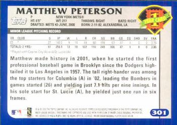 2003 Topps #301 Matt Peterson Back