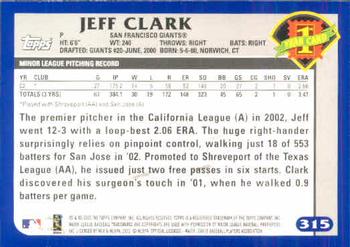 2003 Topps #315 Jeff Clark Back