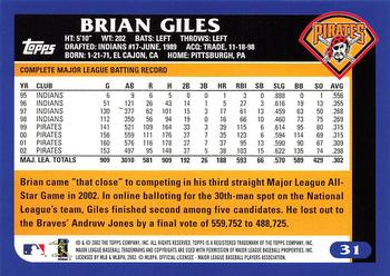 2003 Topps #31 Brian Giles Back