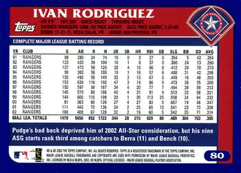 2003 Topps #80 Ivan Rodriguez Back