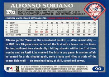 2003 Topps #90 Alfonso Soriano Back