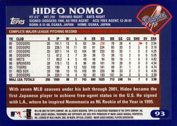 2003 Topps #93 Hideo Nomo Back