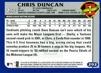 2003 Topps #292 Chris Duncan Back