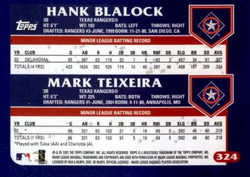 2003 Topps #324 Hank Blalock / Mark Teixeira Back