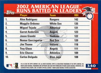 2003 Topps #340 American League Runs Batted In Leaders Back