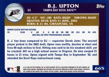 2003 Topps #665 B.J. Upton Back