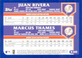2003 Topps #330 Juan Rivera / Marcus Thames Back