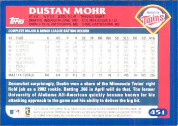 2003 Topps #451 Dustan Mohr Back