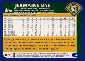 2003 Topps #4 Jermaine Dye Back