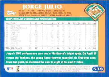 2003 Topps #538 Jorge Julio Back