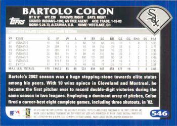 2003 Topps #546 Bartolo Colon Back