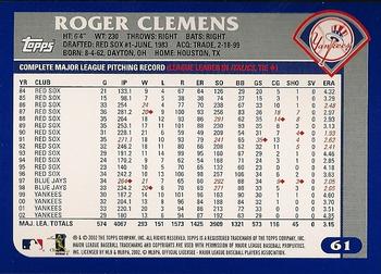 2003 Topps #61 Roger Clemens Back