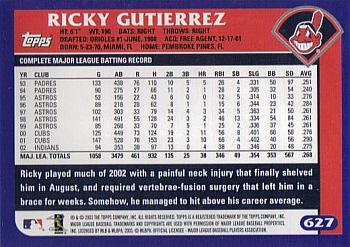 2003 Topps #627 Ricky Gutierrez Back