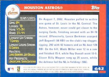 2003 Topps #642 Houston Astros Back