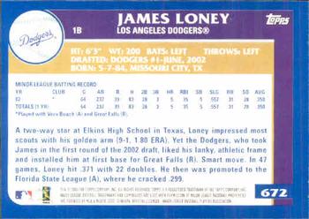 2003 Topps #672 James Loney Back