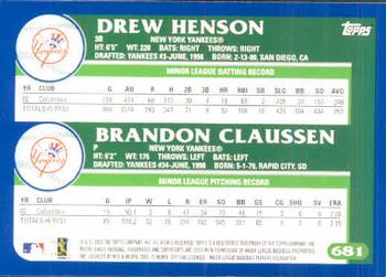 2003 Topps #681 Drew Henson / Brandon Claussen Back
