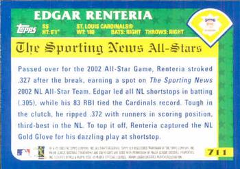 2003 Topps #711 Edgar Renteria Back