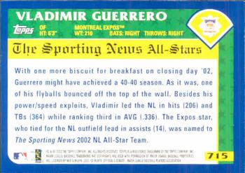 2003 Topps #715 Vladimir Guerrero Back