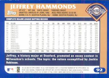 2003 Topps #92 Jeffrey Hammonds Back