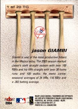 2004 Fleer Genuine Insider - Tools of the Game #1TG Jason Giambi Back