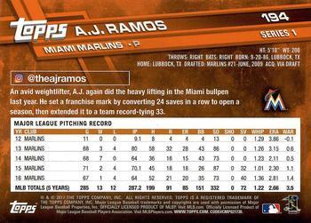 2017 Topps - Limited Edition #194 A.J. Ramos Back