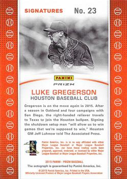2015 Panini Prizm - Baseball Signatures Prizm #23 Luke Gregerson Back