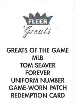 2004 Fleer Greats of the Game - Forever Game Patch Number #F-TS Tom Seaver Front