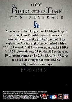 2004 Fleer Greats of the Game - Glory of Their Time #14 GOT Don Drysdale Back